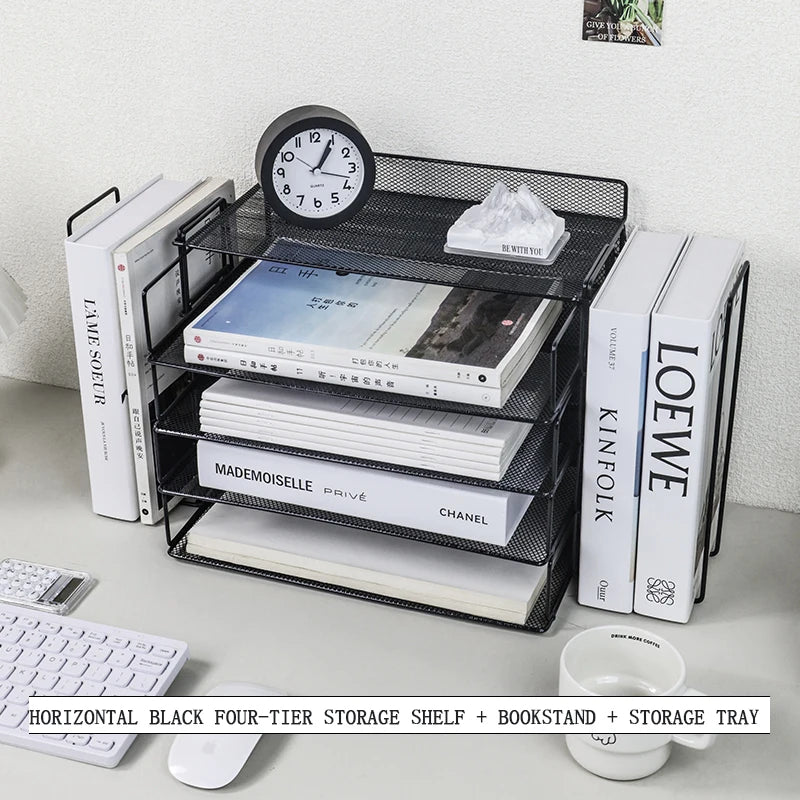 Desk Storage and Accessories, 4-Tier Paper Trust Tray Storage Box with File Holder, Desk Storage Office Supplies, Desk Storge