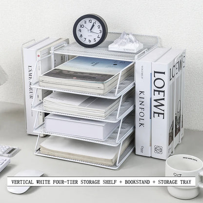 Desk Storage and Accessories, 4-Tier Paper Trust Tray Storage Box with File Holder, Desk Storage Office Supplies, Desk Storge