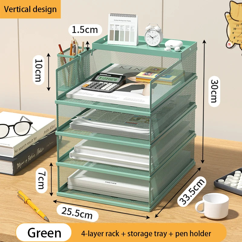 Desk Storage and Accessories, 4-Tier Paper Trust Tray Storage Box with File Holder, Desk Storage Office Supplies, Desk Storge
