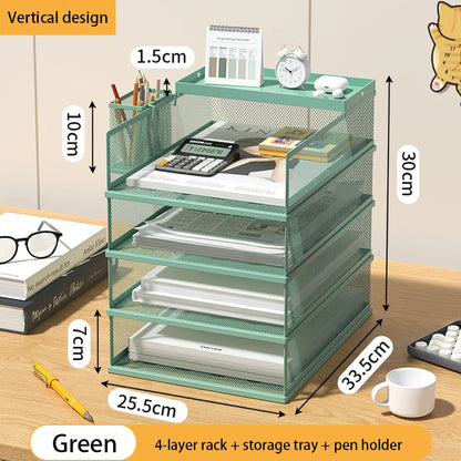 Desk Storage and Accessories, 4-Tier Paper Trust Tray Storage Box with File Holder, Desk Storage Office Supplies, Desk Storge