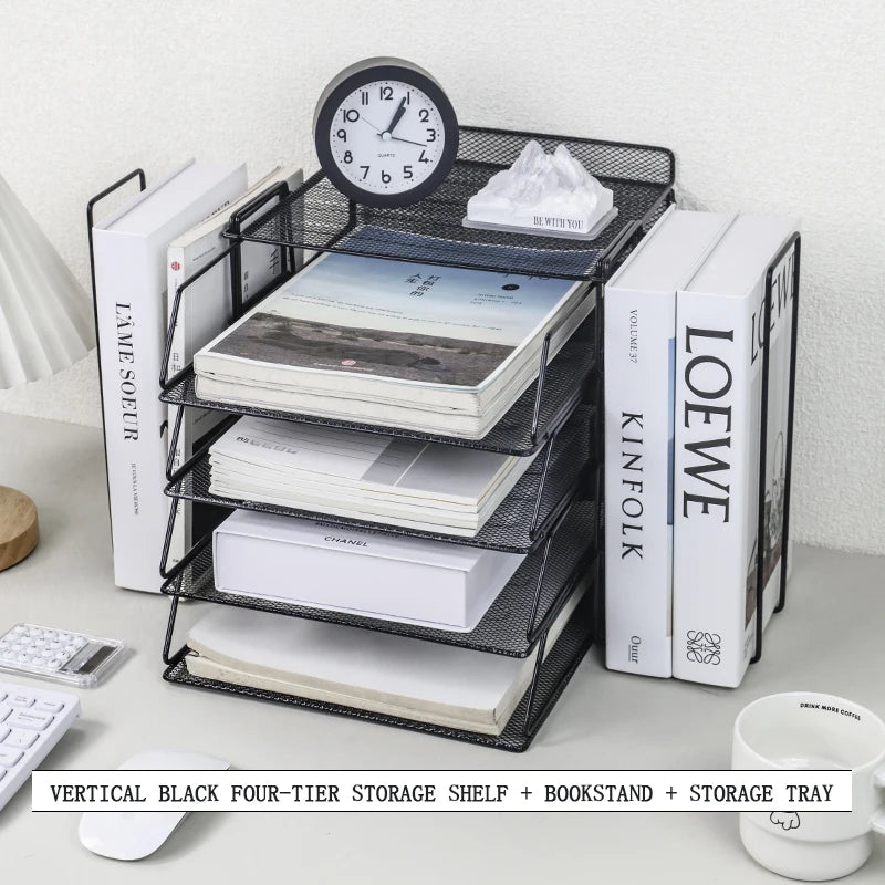 Desk Storage and Accessories, 4-Tier Paper Trust Tray Storage Box with File Holder, Desk Storage Office Supplies, Desk Storge