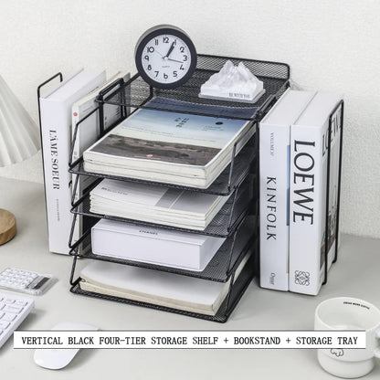 Desk Storage and Accessories, 4-Tier Paper Trust Tray Storage Box with File Holder, Desk Storage Office Supplies, Desk Storge
