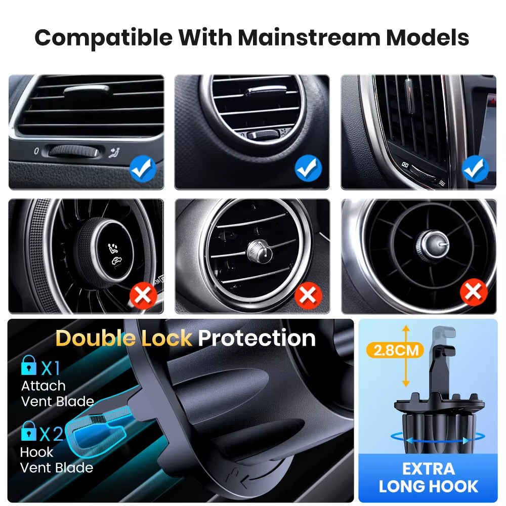 TOPK Magnetic Car Phone Mount - Air Vent Holder with 6 N52 Magnets for iPhone 15