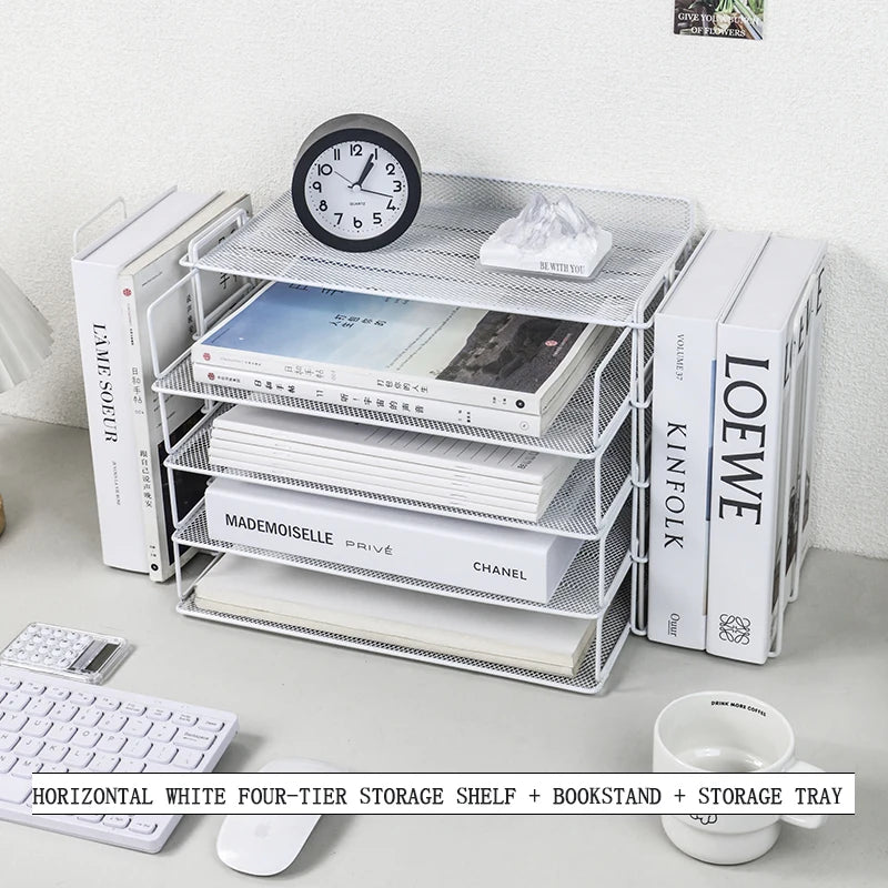 Desk Storage and Accessories, 4-Tier Paper Trust Tray Storage Box with File Holder, Desk Storage Office Supplies, Desk Storge