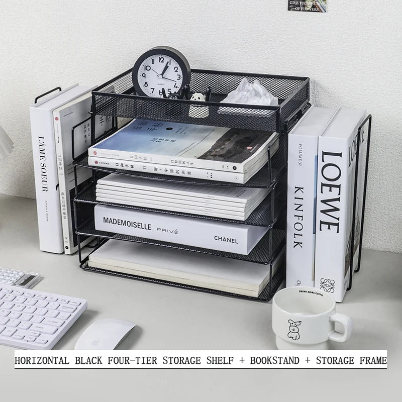 Desk Storage and Accessories, 4-Tier Paper Trust Tray Storage Box with File Holder, Desk Storage Office Supplies, Desk Storge
