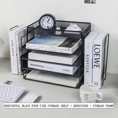 Desk Storage and Accessories, 4-Tier Paper Trust Tray Storage Box with File Holder, Desk Storage Office Supplies, Desk Storge