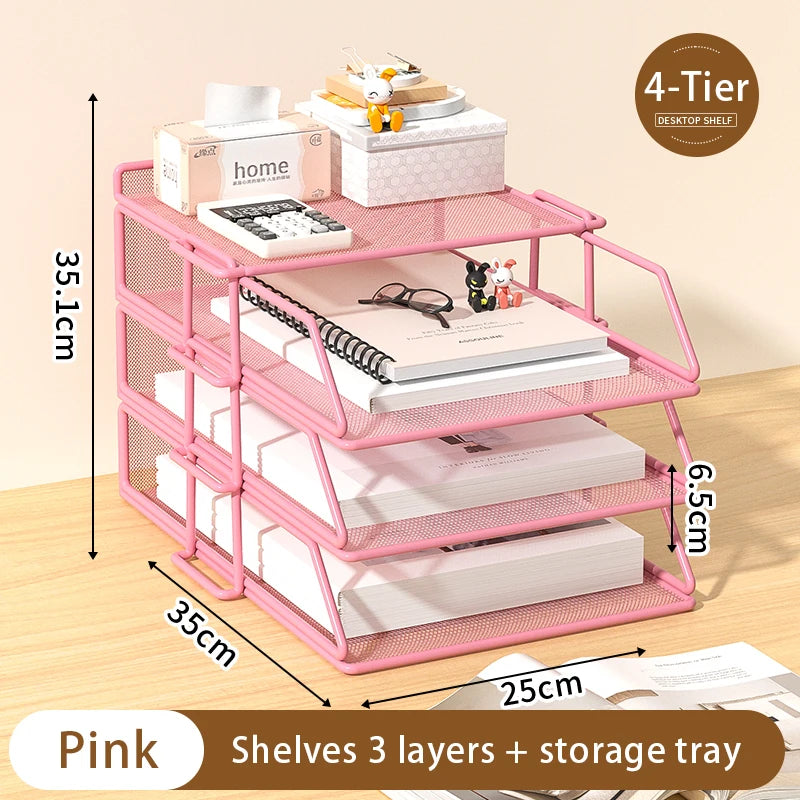 Desk Storage and Accessories, 4-Tier Paper Trust Tray Storage Box with File Holder, Desk Storage Office Supplies, Desk Storge
