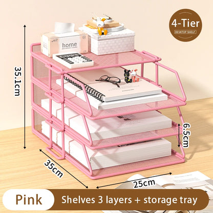 Desk Storage and Accessories, 4-Tier Paper Trust Tray Storage Box with File Holder, Desk Storage Office Supplies, Desk Storge