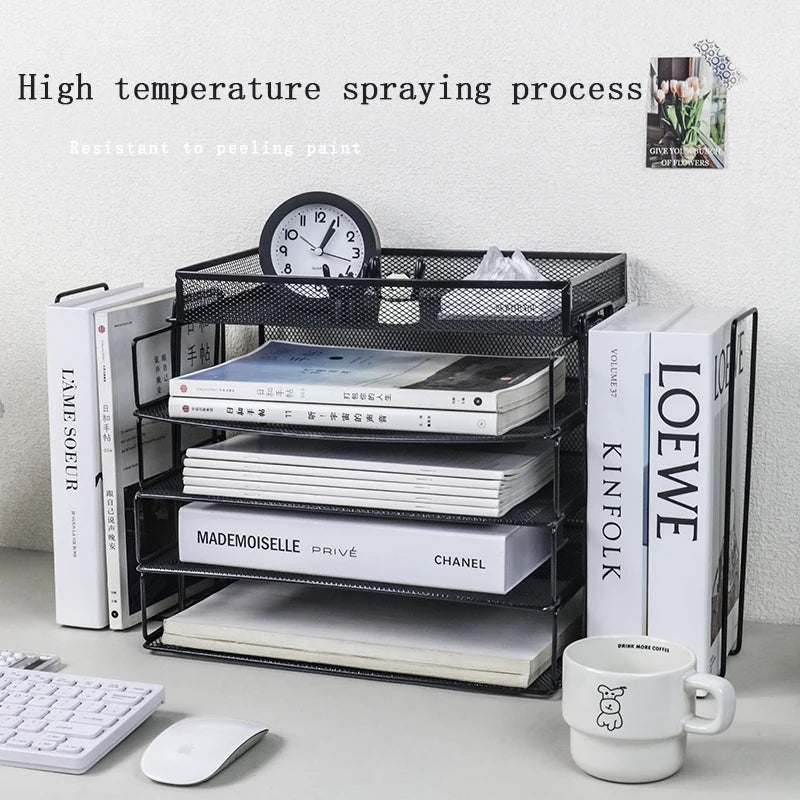 Desk Storage and Accessories, 4-Tier Paper Trust Tray Storage Box with File Holder, Desk Storage Office Supplies, Desk Storge