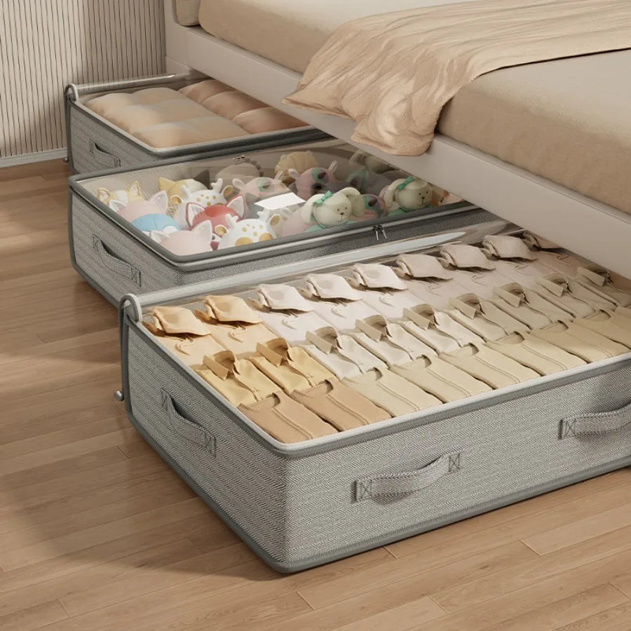 Rectangular Under-Bed Storage Containers - Versatile Organizer Bins for Sweaters and Linens, Foldable Design