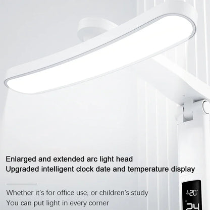 LED Table Lamp with Clock, USB Rechargeable, Dimmable, Foldable Design for Eye Protection - Ideal for Desk Study and Reading Night Light