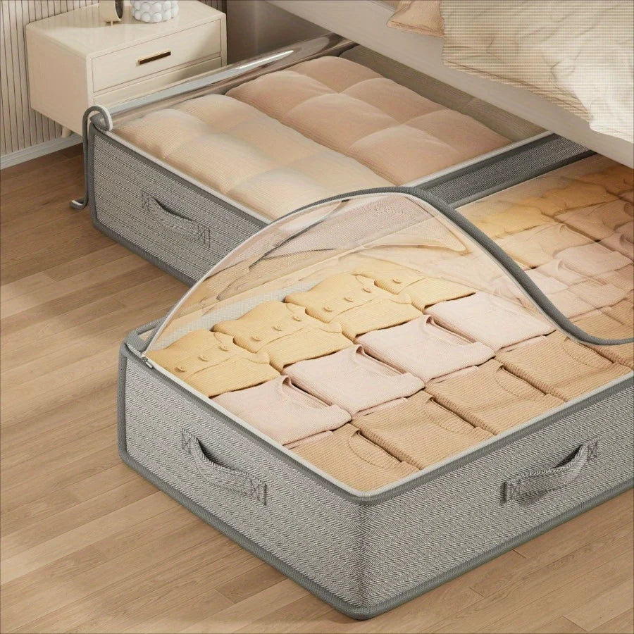Rectangular Under-Bed Storage Containers - Versatile Organizer Bins for Sweaters and Linens, Foldable Design