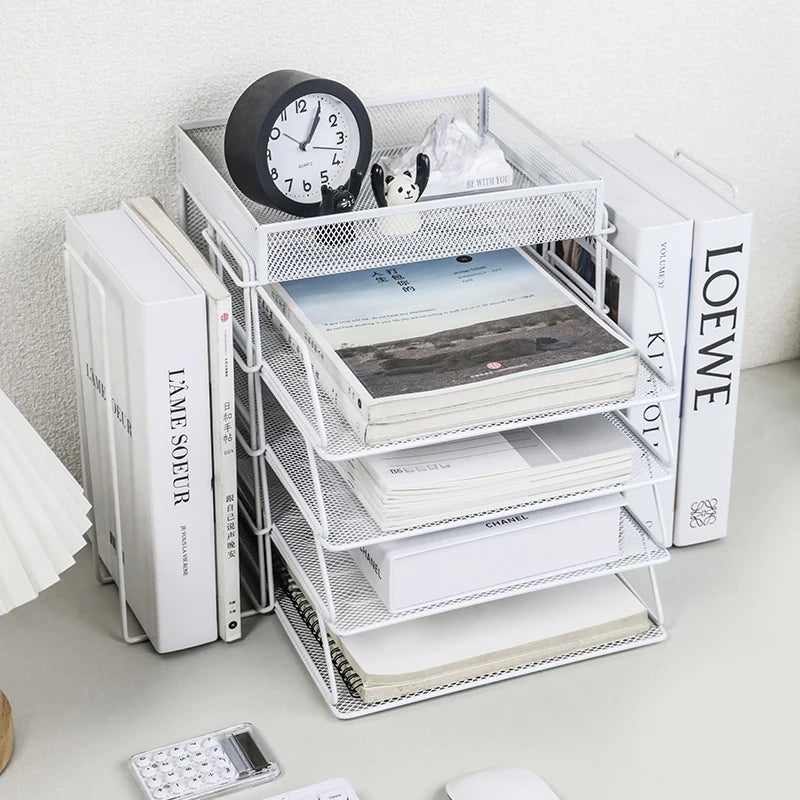 Desk Storage and Accessories, 4-Tier Paper Trust Tray Storage Box with File Holder, Desk Storage Office Supplies, Desk Storge