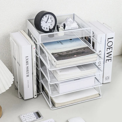Desk Storage and Accessories, 4-Tier Paper Trust Tray Storage Box with File Holder, Desk Storage Office Supplies, Desk Storge