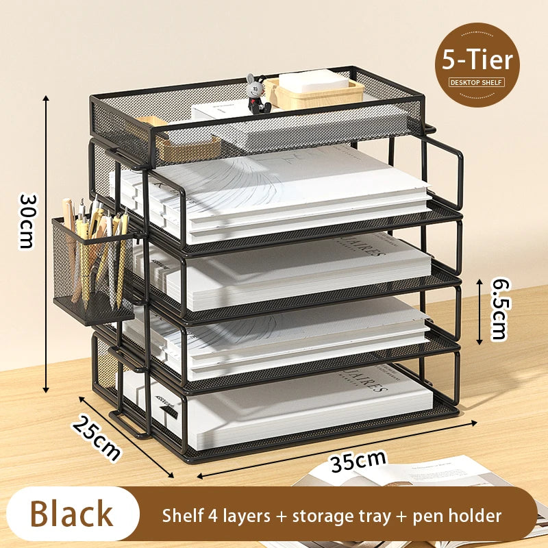 Desk Storage and Accessories, 4-Tier Paper Trust Tray Storage Box with File Holder, Desk Storage Office Supplies, Desk Storge