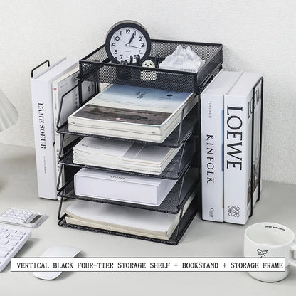 Desk Storage and Accessories, 4-Tier Paper Trust Tray Storage Box with File Holder, Desk Storage Office Supplies, Desk Storge