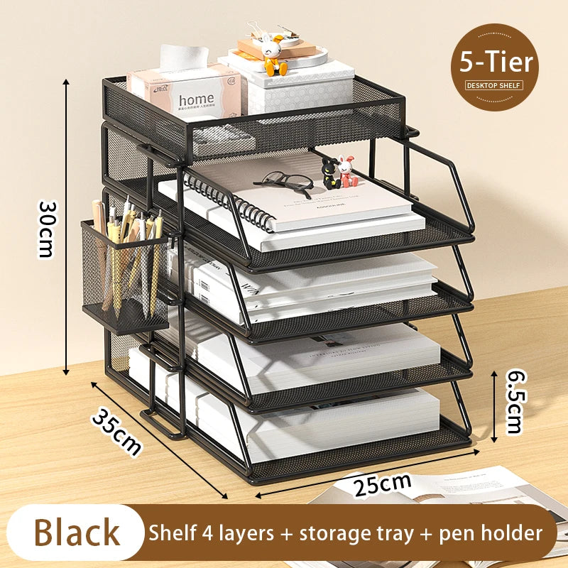 Desk Storage and Accessories, 4-Tier Paper Trust Tray Storage Box with File Holder, Desk Storage Office Supplies, Desk Storge
