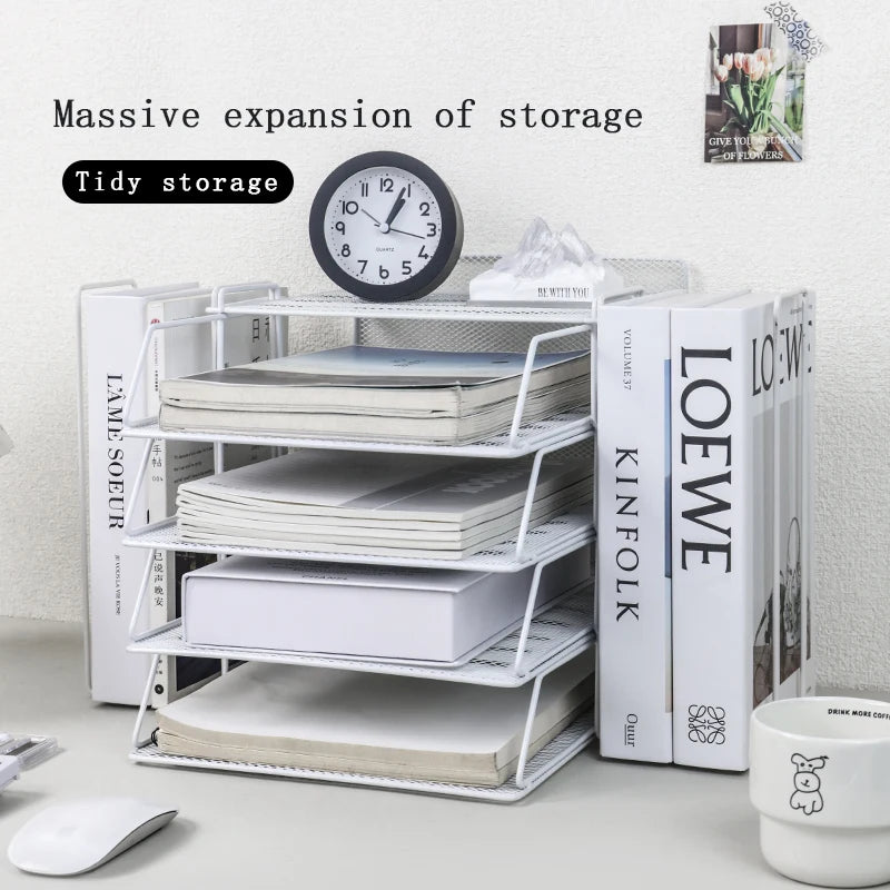 Desk Storage and Accessories, 4-Tier Paper Trust Tray Storage Box with File Holder, Desk Storage Office Supplies, Desk Storge