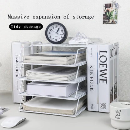Desk Storage and Accessories, 4-Tier Paper Trust Tray Storage Box with File Holder, Desk Storage Office Supplies, Desk Storge