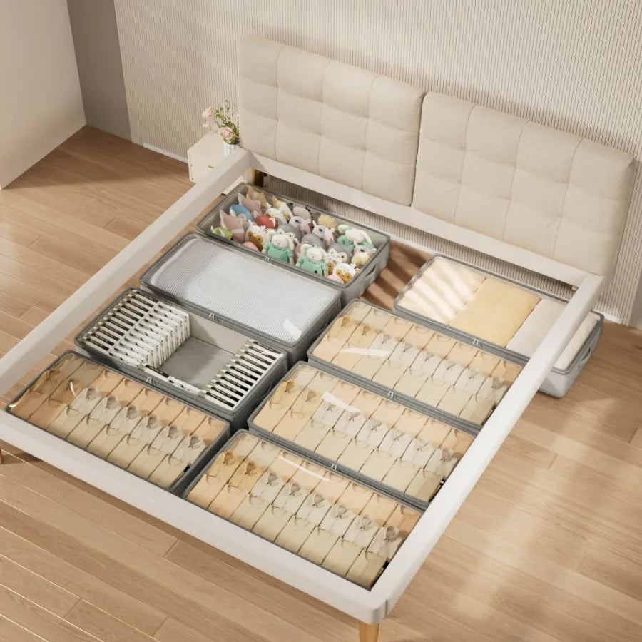 Rectangular Under-Bed Storage Containers - Versatile Organizer Bins for Sweaters and Linens, Foldable Design