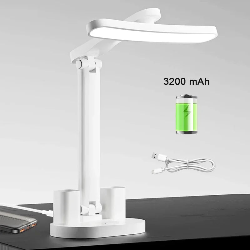 LED Table Lamp with Clock, USB Rechargeable, Dimmable, Foldable Design for Eye Protection - Ideal for Desk Study and Reading Night Light