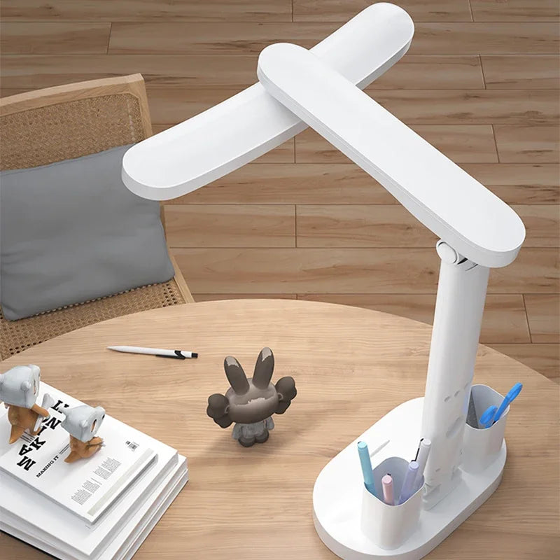 LED Table Lamp with Clock, USB Rechargeable, Dimmable, Foldable Design for Eye Protection - Ideal for Desk Study and Reading Night Light