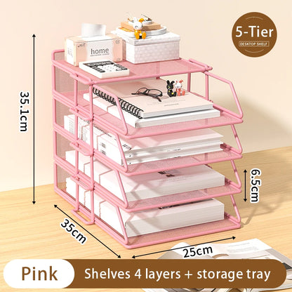 Desk Storage and Accessories, 4-Tier Paper Trust Tray Storage Box with File Holder, Desk Storage Office Supplies, Desk Storge