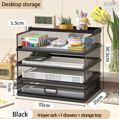 Desk Storage and Accessories, 4-Tier Paper Trust Tray Storage Box with File Holder, Desk Storage Office Supplies, Desk Storge