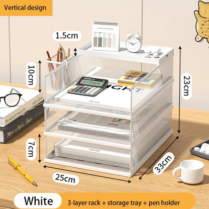 Desk Storage and Accessories, 4-Tier Paper Trust Tray Storage Box with File Holder, Desk Storage Office Supplies, Desk Storge