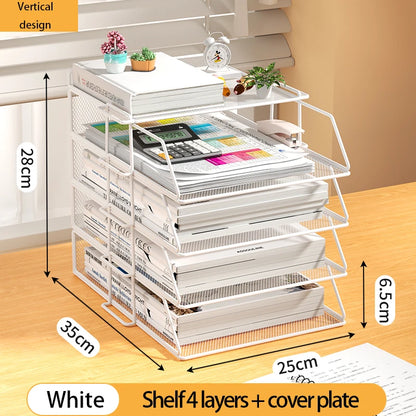 Desk Storage and Accessories, 4-Tier Paper Trust Tray Storage Box with File Holder, Desk Storage Office Supplies, Desk Storge