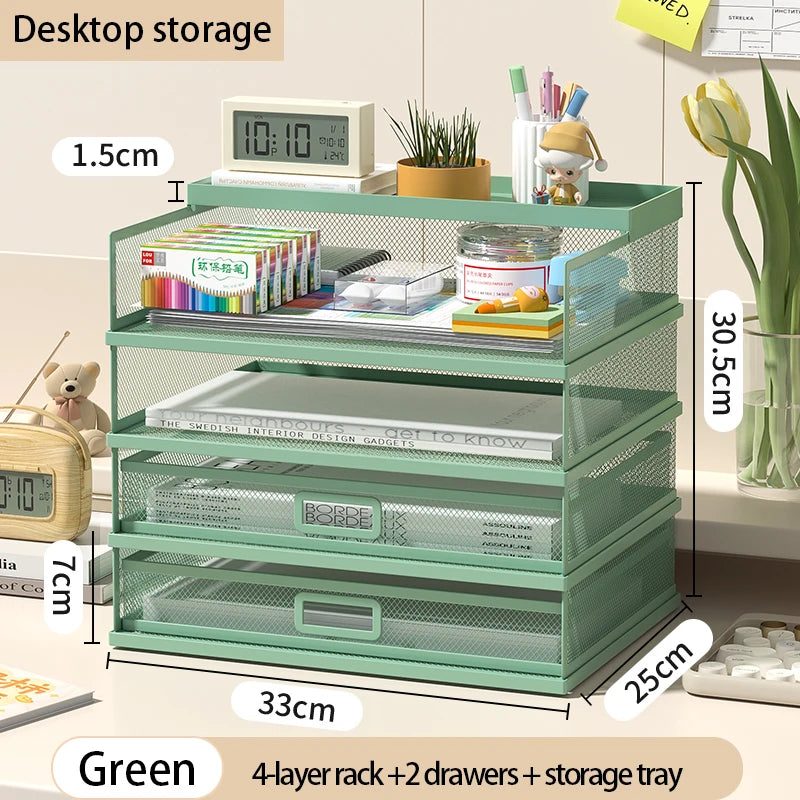 Desk Storage and Accessories, 4-Tier Paper Trust Tray Storage Box with File Holder, Desk Storage Office Supplies, Desk Storge