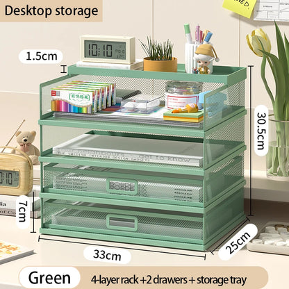 Desk Storage and Accessories, 4-Tier Paper Trust Tray Storage Box with File Holder, Desk Storage Office Supplies, Desk Storge