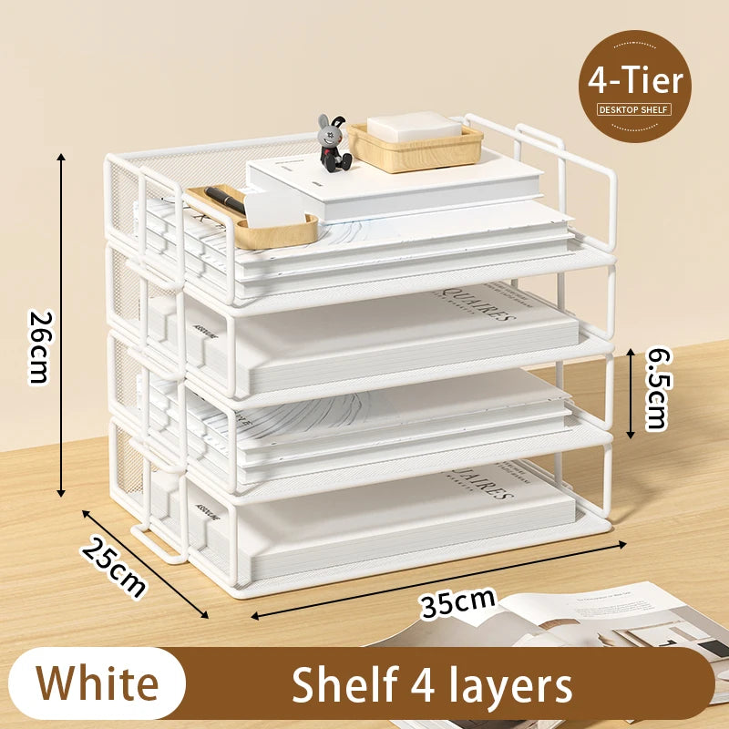 Desk Storage and Accessories, 4-Tier Paper Trust Tray Storage Box with File Holder, Desk Storage Office Supplies, Desk Storge
