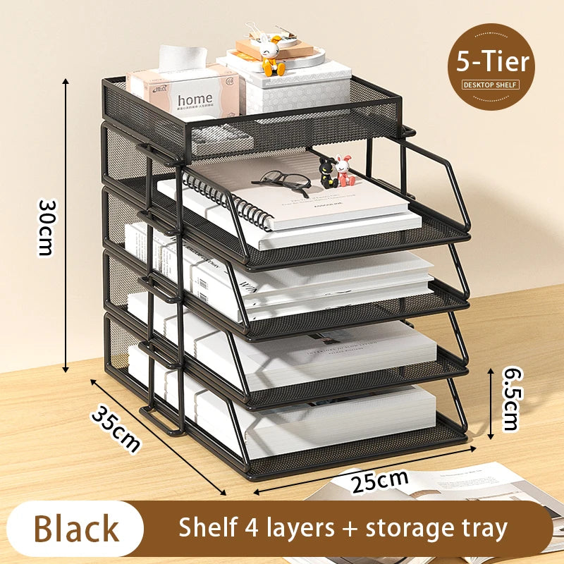 Desk Storage and Accessories, 4-Tier Paper Trust Tray Storage Box with File Holder, Desk Storage Office Supplies, Desk Storge