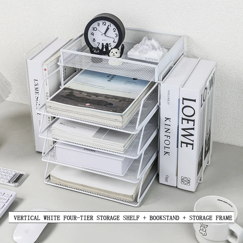 Desk Storage and Accessories, 4-Tier Paper Trust Tray Storage Box with File Holder, Desk Storage Office Supplies, Desk Storge