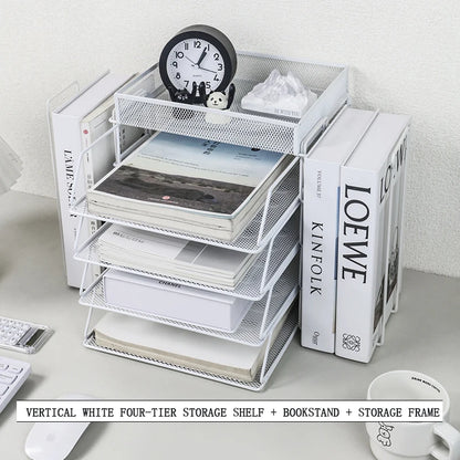 Desk Storage and Accessories, 4-Tier Paper Trust Tray Storage Box with File Holder, Desk Storage Office Supplies, Desk Storge