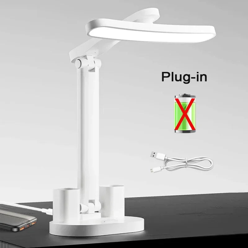 LED Table Lamp with Clock, USB Rechargeable, Dimmable, Foldable Design for Eye Protection - Ideal for Desk Study and Reading Night Light
