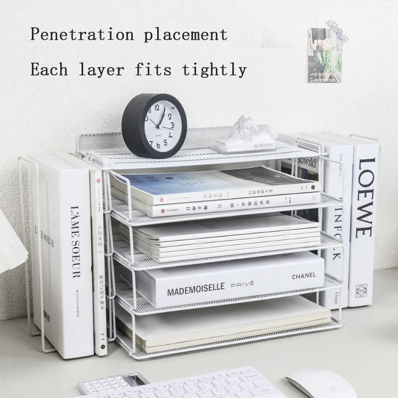 Desk Storage and Accessories, 4-Tier Paper Trust Tray Storage Box with File Holder, Desk Storage Office Supplies, Desk Storge