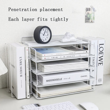 Desk Storage and Accessories, 4-Tier Paper Trust Tray Storage Box with File Holder, Desk Storage Office Supplies, Desk Storge