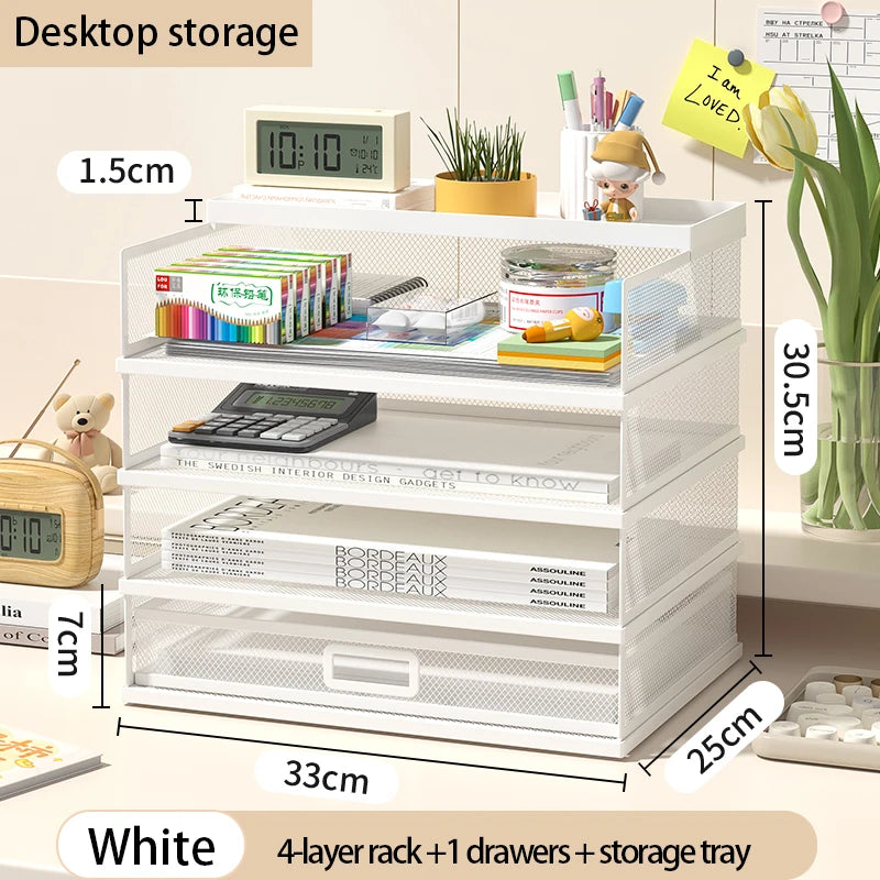 Desk Storage and Accessories, 4-Tier Paper Trust Tray Storage Box with File Holder, Desk Storage Office Supplies, Desk Storge