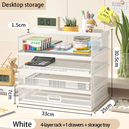 Desk Storage and Accessories, 4-Tier Paper Trust Tray Storage Box with File Holder, Desk Storage Office Supplies, Desk Storge
