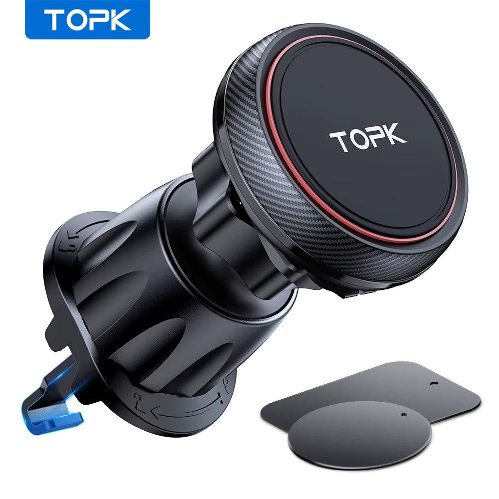 TOPK Magnetic Car Phone Mount - Air Vent Holder with 6 N52 Magnets for iPhone 15
